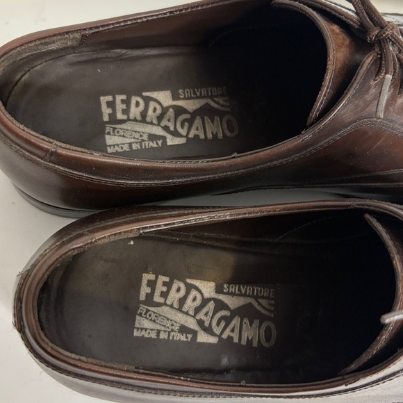 Salvatore Ferragamo Shoes Mens 7.5 US 8.5 Dark Brown Leather Wingtip Derby Dress - Picture 10 of 13